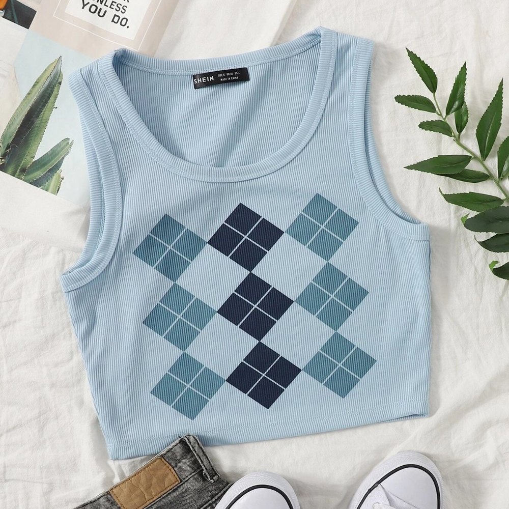 Women's Cropped Tank Top Faux Sweater Graphic Crop Top